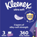 Kleenex Ultra Soft Facial Tissues, 3 Flat Boxes, 120 Tissues per Box, 3-Ply (360 Total), Packaging May Vary