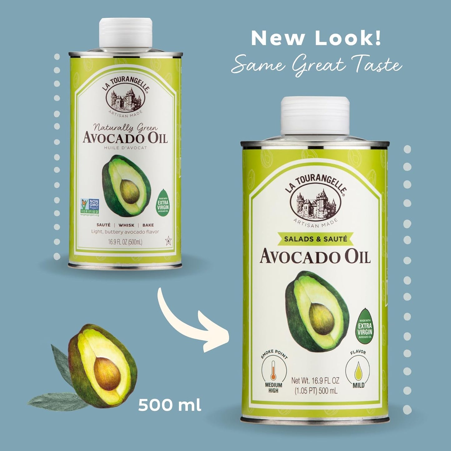 La Tourangelle Avocado Oil 16.9 Fl Oz, All-Natural, Artisanal, Great for Salads, Fruit, Fish or Vegetables, Buttery Flavor