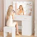 Lighted Makeup Vanity Desk, 35.4“W x 15.7'”D x 54“H, White (with Lights and Mirror, Dimming Function, 2 Drawers and 1 Cabiniet, Open Shelves) by Boahaus