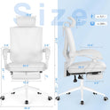 Misolant Ergonomic Office Chair with Footrest, Ergonomic Desk Chair with Adjustable 2D Lumbar Support, High Back Computer Chair with Adjustable Headrest, White Comfortable Leather Office Chairs