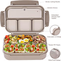 Bento Box Adult Lunch Box, Containers for Adults Men Women with 4 Compartments, Lunchable Food Container with Utensils, Sauce Jar, Muffin Liners, 40 Oz/5 Cup, Microwave & Dishwasher Safe, Brown