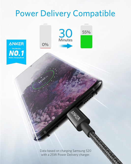 Anker USB C to USB C Cable, Type-C 60W Fast Charging Cable (6 FT, 2Pack) for iPhone 17 Series, iPad mini 6 and More (Black)