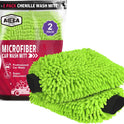 AIDEA Car Wash Mitt Microfiber, 2PK Scratch Free Lint-Free, Premium Chenille Microfiber Mitt Car Wash Brush, Green, Regular Size 7.12''X10.14''