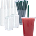 20 oz Clear Plastic Cups with Lids and STRAWS, Disposable Drinking Cups for Cold Drinks, Iced Coffee, Milkshakes, Smoothies, 25 Sets