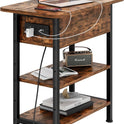 End Table with Charging Station, Flip Top Side Table with USB Ports and Outlets, 3-Tier Small Side Table with Storage for Small Space, End Tables for Living Room/Bedroom, Brown