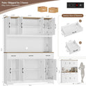 HOSTACK 71" Tall Kitchen Pantry Storage Cabinet with Charging Station, 55" Wide Kitchen Hutch Cabinet with Large Countertop, Farmhouse Food Pantry with Drawers for Living Room, White