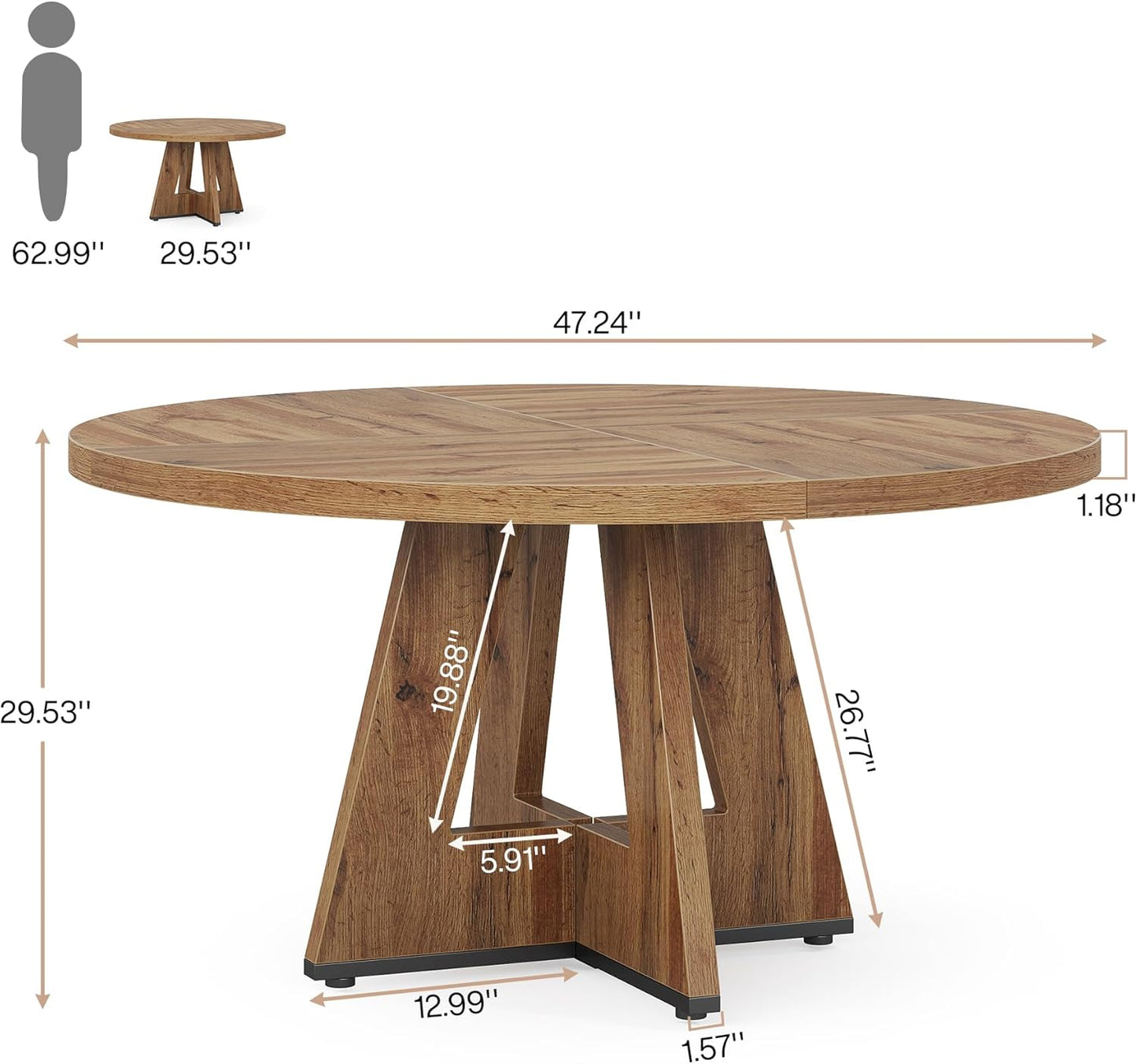 Tribesigns Farmhouse Dining Table, 47 Inch Round Dinner Table for 4, Rustic Round Dining Room Table for Home Dining Room Living Room (Wood)