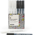Grabie Black & White Extra Fine Tip Acrylic Paint Marker Set, 6 Pack, 0.7mm Acrylic Paint Pens for Highlights and Fine Details on Drawings, Rock Painting Glass Canvas Wood, White Highlight Markers