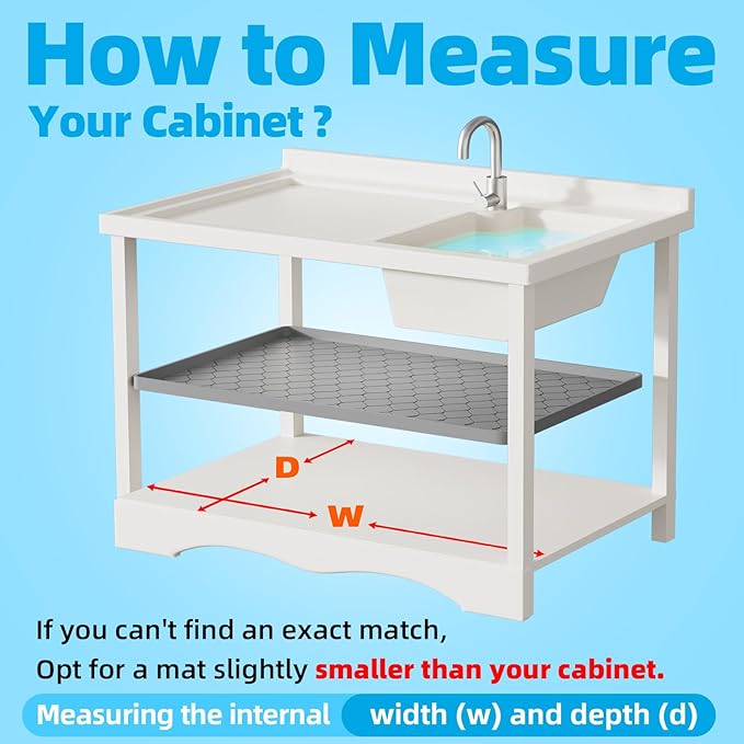 Silicone Under Sink Mat 34" x 22", Kitchen Essentials and Gadgets, Shelf Liner and Cabinet Protector, Home Organizers and Storage, Waterproof Bathroom Tray