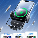 CHGeek Wireless Car Charger, 15W Fast Charging Auto Clamping Car Charger Phone Mount Phone Holder fit for iPhone 16 15 14 13 12 Pro Max 11 XR XS, Samsung Galaxy S24 Ultra S23 S22 S21, S20, S10+, Black