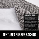 GORILLA GRIP Bath Rug Mat, Thick Soft Absorbent Chenille, Quick Dry Microfiber Mats, Rubber Backing Washable Shower Floor Rugs, Bathmat Runner, US Designed Bathroom Home Decor Accessories 24x17, Grey