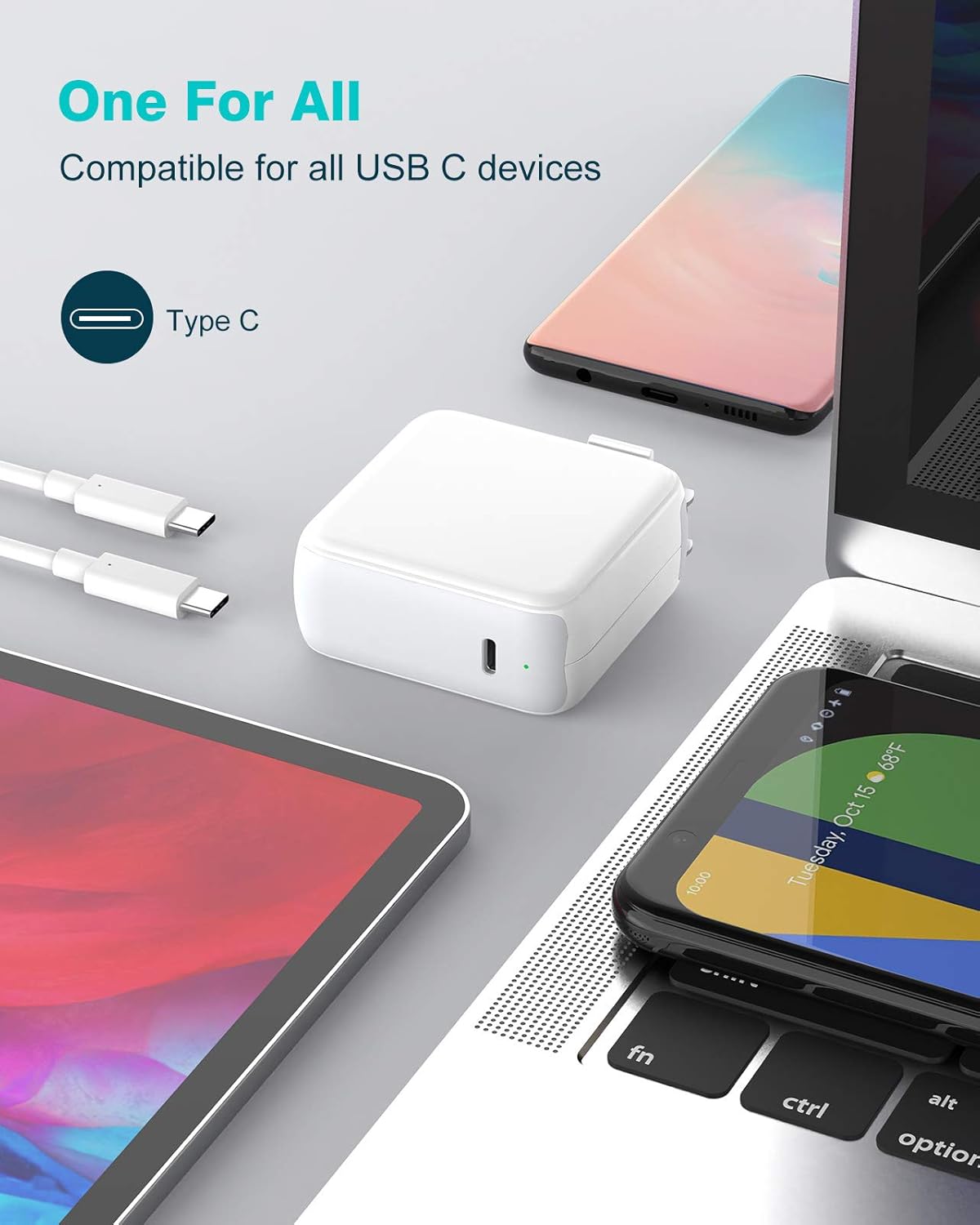 Charger for MacBook Air MacBook Pro 13 14 15 16 inch 2025 2024 2023 2022 2021 2020, M1 M2 M3 M4 Laptop 70W USB C Power Adapter, iPad, LED, 6.6FT USB-C Cable, Charging as Fast as Original Quality