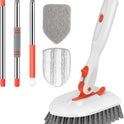 SetSail Floor Scrub Brush, 3-In-1 Tile Tub Floor Scrubber with 52-inch Adjustable Long Handle Shower Cleaner Brush and 3 Detachable Replacement Brush Heads for Cleaning Bathroom Kitchen Walls Tub Tile