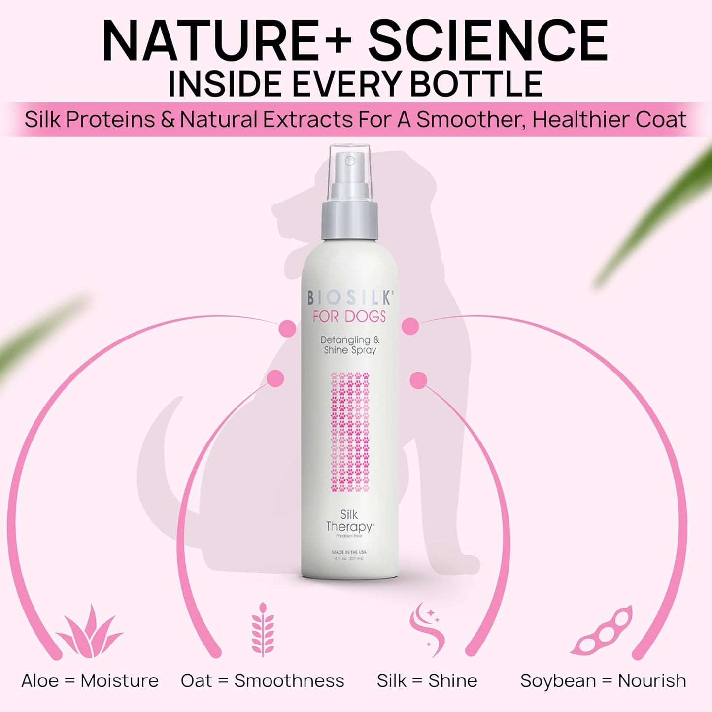 BioSilk for Dogs Silk Therapy Detangling Plus Shine Mist for Dogs | Best Detangling Spray for All Dogs & Puppies for Shiny Coats and Dematting | 8 Oz Bottle (Packaging May Vary),WHITE (Pack of 1)