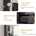 Makeup Vanity Desk with Mirror and Lights, Black Vanity Table Set with Storage Drawers, Charging Station, Cabinets & Chair, Large Dressing Table with RGB Ambient Light for Women Girls Bedroom Bathroom