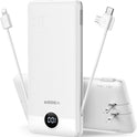 VEGER Portable Charger for iPhone Built in Cables and Wall Plug, 10000mah Slim Fast Charging USB C Power Bank, Travel Essential Battery Pack Compatible with iPhones, iPad, Samsung More Devices(White)