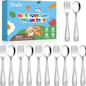 DRKIO Stainless Steel Toddler Utensils Set - 12 Pieces Kids Silverware Set Children Safe Food Grade Small Forks and Spoons Dishwasher Safe Mirror Polished