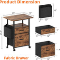 GYIIYUO 2 Drawer File Cabinet with 24'' Extended Desktop, Mobile Filing Cabinet, Rolling File Cabinet with Side Bag, Fabric Drawer, Fits A4/Letter Size, Printer Stand Home Office, Light Brown