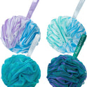 AmazerBath Loofah Sponge 75g/Piece, Exfoliating Bath Sponge Body Scrubber - Loofa Set of 4 Flower Color (Large, Green-Purple)