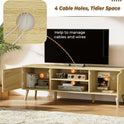 SUPERJARE Boho TV Stand for 65 Inch TV, Entertainment Center with Adjustable Shelf, Rattan TV Console with 2 Cabinets, Media Console, Solid Wood Feet, 4 Cord Holes, for Living Room - Natural, 8782T