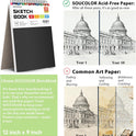 Soucolor Sketch Book, Spiral Bound Acid-Free Sketchbook with 68lb/100gsm for Paper Painting, Drawing, Writing, Artist Sketching Pad for Kids, Adults & Teens, 100 Sheets (Black, 9 x 12 Inch, Pack of 1)