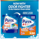 Purex 4-in-1 Oxi Power + Odor Fighter Laundry Detergent Pacs, Fresh Morning Burst, 56 Count