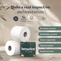 Betterway Bamboo Toilet Paper 3 Ply - Sustainable Toilet Tissue - 12 Double Rolls & 360 Sheets Per Roll - Septic Safe - Organic, Plastic Free - FSC Certified