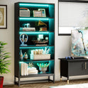 Tribesigns Tall Bookcase Black Bookshelf, 70.8” Large Bookcases Organizer with LED Lights, Heavy Duty Free-Standing Library Bookshelf with 5-Tier Storage Shelves for Living Room, Bedroom (Black)