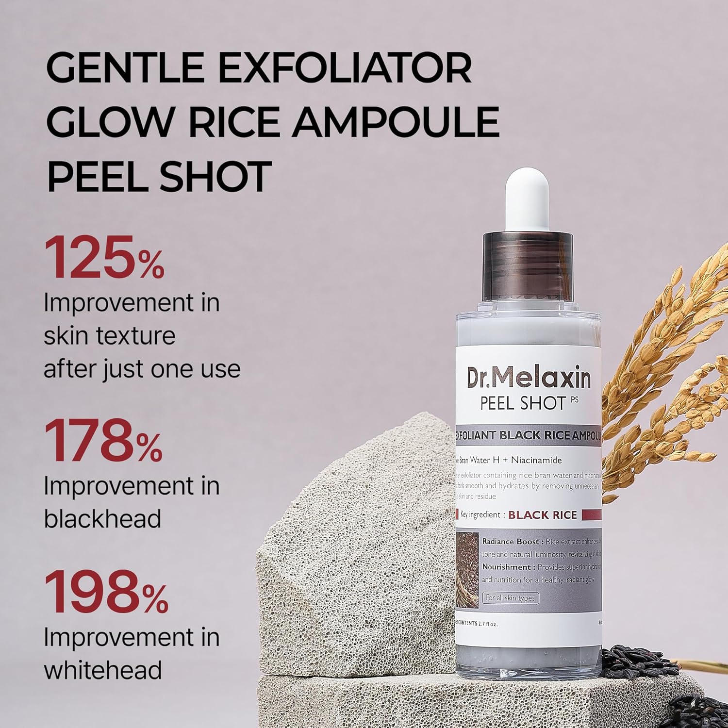 Peel Shot Glow Black Rice Ampoule - Soft Exfoliating Scrub & Blackhead Remover 80ml - Cart Shape