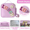 Insulated Lunch Bag With Adjustable Shoulder Strap, Nylon Preppy Lunch Box Large Insulated Lunch Bag Reusable Lunch Tote Bag with Smiley Preppy LunchBag for Girls School Travel Picnic (Purple)