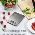 Food Scale, 11lb Digital Kitchen Scale with 6 Units LCD Display and Tare Function,Compact Design for Baking,Healthy Cooking,Meal Prep, 304 Stainless Steel