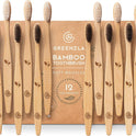 Greenzla Bamboo Toothbrushes for Adults – 12 Pack Wooden Toothbrush Set with Charcoal-Infused Soft Bristles, Natural Oral Care for Daily Use