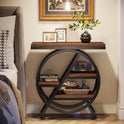Tribesigns End Table for Living Room, 3-Tier Narrow Side Table with Storage, Wood Sofa Side Table with Geometric Metal Frame, Industrial Nightstand and Bedside Table for Bedroom