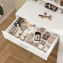 Quimoo Vanity Desk with Mirror & Lights, Makeup Vanity with 5 Drawers & Storage Shelves, White Vanity Table, 3 Color Modes & Adjustable Brightness, Dressing Table, Bedroom