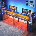 AODK 59 Inch Gaming Desk with USB Charging Ports & LED Light- Reversible Computer Desk with Storage Shelves & Monitor Stand, Modern Gamer Desk Table with Fabric Drawers & Side Hook, Carbon Fiber Black