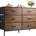 WLIVE Dresser for Bedroom with 6 Drawers, Wide Fabric Dresser TV Stand for 50 Inches TV, with Metal Frame, Wooden Top, Fabric Storage Dressers for Bedroom, Hallway, Entryway, Rustic Brown