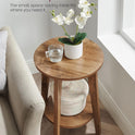VASAGLE MAEZO Collection - Side Table, 2-Tier Small Round End Table, Nightstand with Tapered Legs, Curved Transitions, for Small Spaces, Living Room, Bedroom, Rustic Walnut ULET283T41