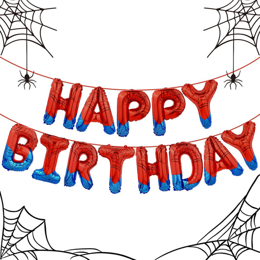 Spider Themed Happy Birthday Banner Party Decorations Kit with Spider Balloons, Colorful Superhero Backdrop Supplies for Boys Kids Indoor Outdoor Celebration, Themed Party Essentials(Spider Blue+Red)