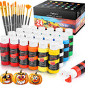 Caliart 24 Colors Acrylic Paint Set with 12 Brushes, Art Craft Paints Gifts Trendy Stuff for Adults Artists, Halloween Pumpkin Canvas Ceramic Rock Eggs Painting Kit Art Supplies