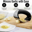 Zulay Kitchen Stainless Steel Garlic Press Rocker Set - Premium Garlic Mincer Garlic Crusher - New Innovative Garlic Crusher with Peeler and Scraper - Comfortable Grip (Black)