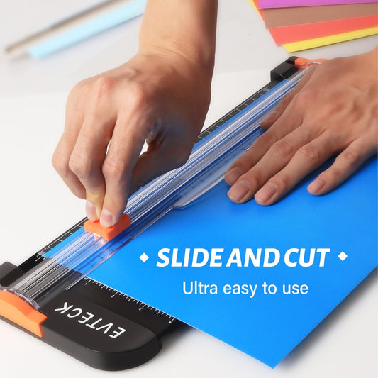 Evteck Paper Cutter 12 Inch Paper Trimmer Slider Crafting Scrapbooking Supplies for A4 Vinyl Photo Cardstock with Security Blade and Foldable Ruler