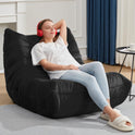 Bean Bag Chairs for Adults Giant Bean Bag Chair Memory Foam BeanBag Chair Bean Bag Sofa with Filler Faux Fur Fireside Beanbags Lazy Sofa for Living Room Bedroom Office (Black Plush, Single)