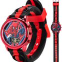 Accutime Marvel Spiderman Kids Digital LCD Wrist-Watch with Red, Green, and Yellow LED Light Show and Popper Strap for Boys, Girls, and Toddlers - Perfect for Learning Time and Fun