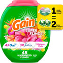 Gain Super Flings Laundry Detergent Pacs, 45 Count, Hibiscus Hula scent, irresistibly clean and fresh washing detergent laundry soap pacs