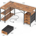 Huuger L Shaped Office Desk with Power Outlets, 47 Inch Computer Desk with 3 Drawers, Shelves, for Gaming, Corner Work, Home Office, Study, Rustic Brown