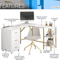 Techni Mobili L Shaped Desk - Two-Toned Computer Desk with Drawers & Storage Shelves - Simple Modern Furniture & Home Office Space Corner Table for Work & Writing