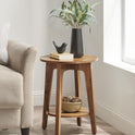 VASAGLE MAEZO Collection - Side Table, 2-Tier Small Round End Table, Nightstand with Tapered Legs, Curved Transitions, for Small Spaces, Living Room, Bedroom, Rustic Walnut ULET283T41
