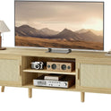 SUPERJARE Boho TV Stand for 65 Inch TV, Entertainment Center with Adjustable Shelf, Rattan TV Console with 2 Cabinets, Media Console, Solid Wood Feet, 4 Cord Holes, for Living Room - Natural, 8782T