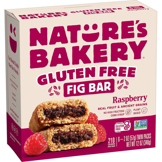 Nature’s Bakery Gluten Free Fig Bars, Raspberry, Real Fruit, Vegan, Non-GMO, Snack Bar, 1 box with 6 twin packs (6 twin packs)
