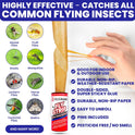 Fly Strips Indoor Sticky Hanging 24pk with Pins. Non Toxic Outdoor Fly Trap Indoor for Home. Flies Tape Paper Trap Ribbon Roll for House Gnat Fruit and Housefly. Bug Catchers for Inside Home Flypaper